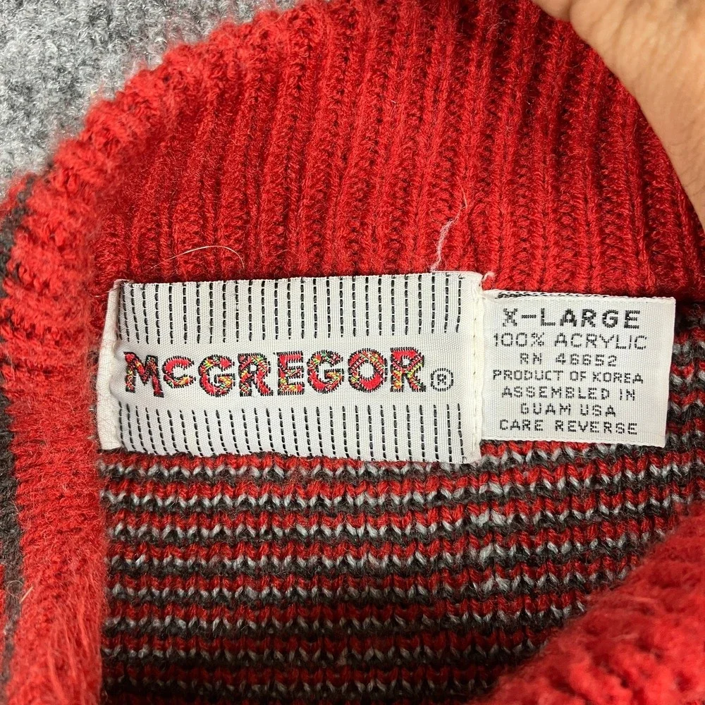 McGregor Sweater Mens XL Red Knit Vintage Acrylic Pullover Retro Pattern 90s